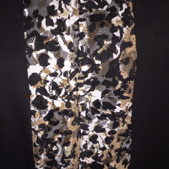 Allison Daley Ladies Long Sleeve Top Black Animal Print Lace Accents Size Large - Picture 2 of 9
